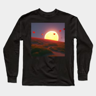 Valentine Wall Art - Hearts across the sun - Unique Valentine Fantasy Planet Landsape - Photo print, canvas, artboard print, Canvas Print and T shirt Long Sleeve T-Shirt